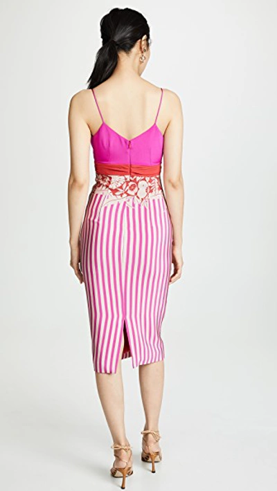 Shop Cushnie V Neck Combo Strappy Dress In Tropical Stripe Print