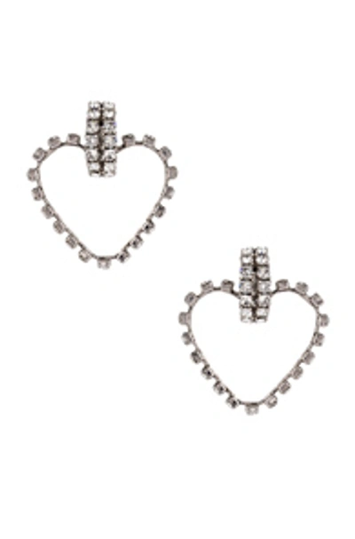 Shop Saint Laurent Heart Clip Earrings In Silver & Crystal