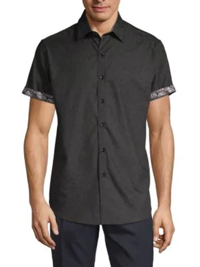 Shop Robert Graham Men's Equinox Tone-on-tone Short-sleeve Shirt In Black