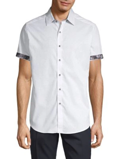 Shop Robert Graham Equinox Tone-on-tone Short-sleeve Shirt In White