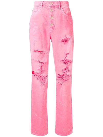 Shop Amiri Ripped Wide Leg Jeans - Pink