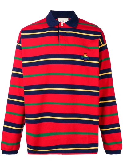 Shop Gucci Striped Rugby Polo Shirt - Red