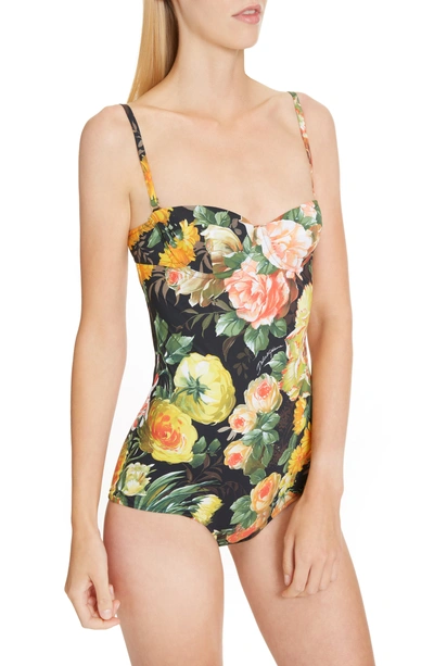Shop Dolce & Gabbana Floral Print One-piece Swimsuit In Red Floral
