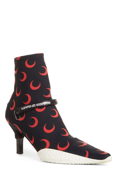 Shop Marine Serre Moon Print Sock Boot In All Over Red Moon/ Black