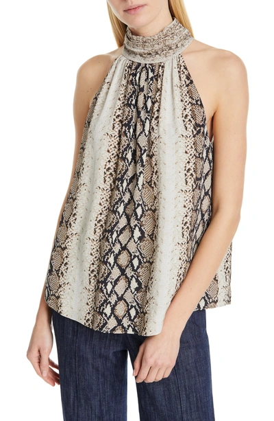 Shop Joie Erola Snakeskin Print High Neck Blouse In Porcelain