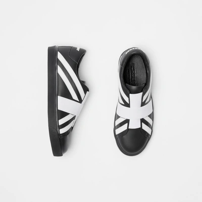 Shop Burberry Union Jack Motif Slip-on Sneakers In Black/optic White