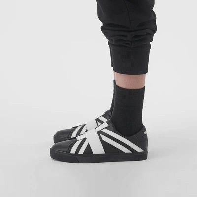 Shop Burberry Union Jack Motif Slip-on Sneakers In Black/optic White