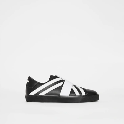 Shop Burberry Union Jack Motif Slip-on Sneakers In Black/optic White