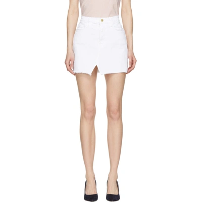 Shop Frame White Denim Le Mini Split Front Miniskirt In Blanc
