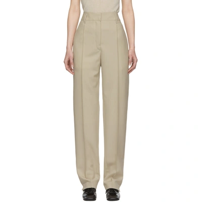 Shop Lemaire Off-white Straight Trousers In 220 Mastic