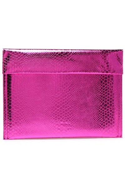 Shop Mm6 Maison Margiela Woman Metallic Snake-effect Faux Leather Clutch Bright Pink
