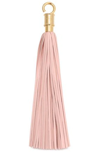 Shop Balmain Tasseled Leather Keychain In Blush