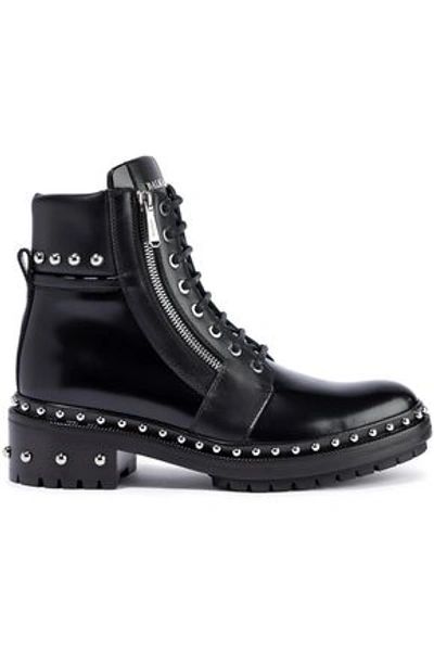 Shop Balmain Studded Glossed-leather Ankle Boots In Black