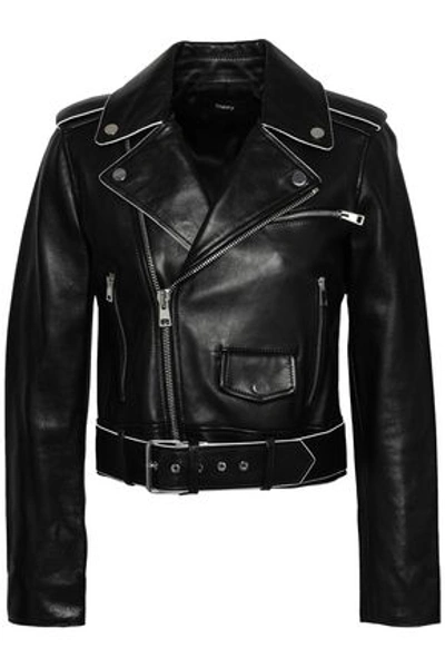 Shop Theory Cropped Leather Biker Jacket In Black