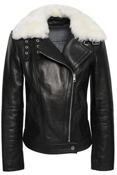 Shop Theory Woman Wilmore Shearling-trimmed Leather Biker Jacket Black