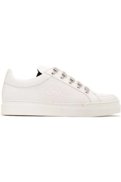 Shop Balmain Coral Logo-embossed Leather Sneakers In Ivory