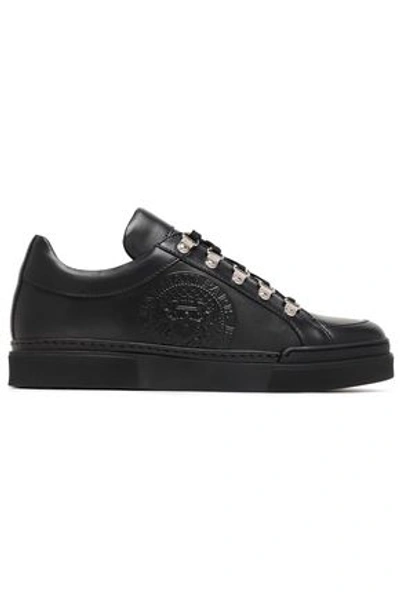 Shop Balmain Coral Logo-embossed Leather Sneakers In Black