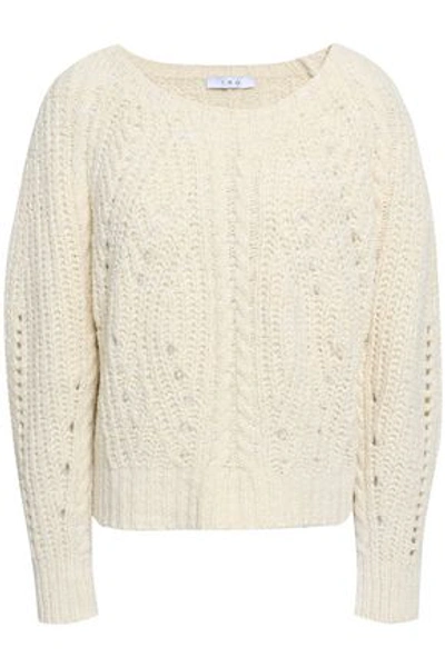 Shop Iro Woman Cyverly Metallic Cable-knit Cotton-blend Sweater Ecru