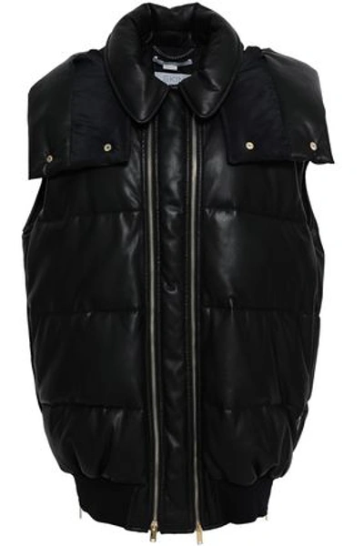 Shop Stella Mccartney Woman Quilted Faux Leather Hooded Vest Black