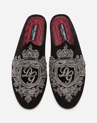Shop Dolce & Gabbana Suede Slippers With Embroidery In Black