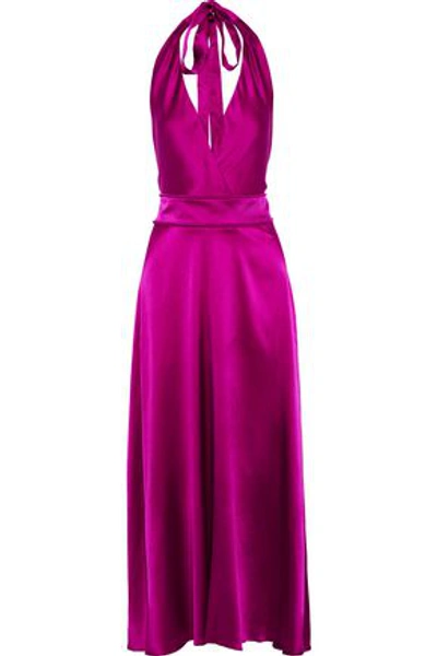 Shop Maje Woman Rivoine Stretch-silk Satin Halterneck Maxi Dress Fuchsia