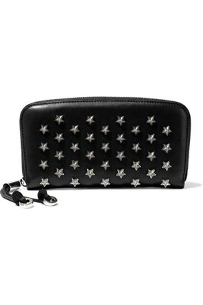 Shop Jimmy Choo Woman Embellished Leather Continental Wallet Black