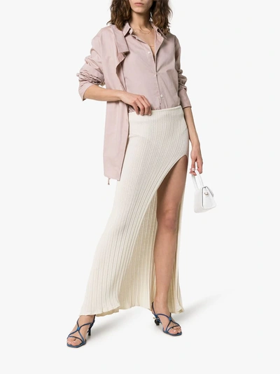 Shop Jacquemus Rib Knit Side Slit Skirt In Ecru