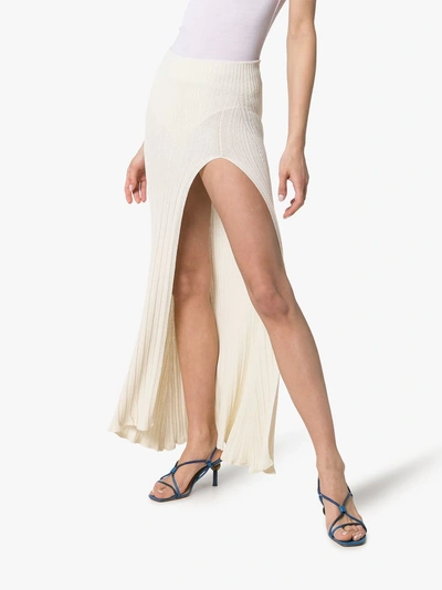Shop Jacquemus Rib Knit Side Slit Skirt In Ecru
