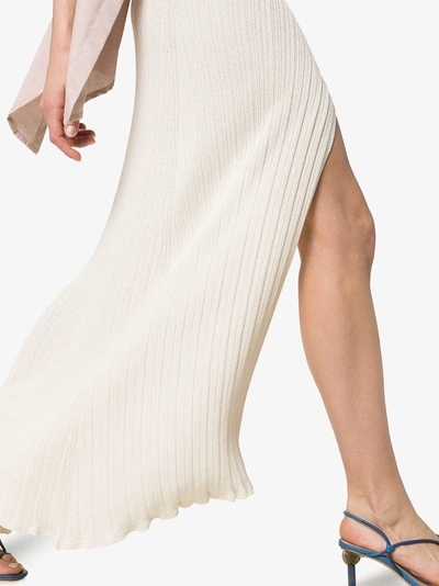 Shop Jacquemus Rib Knit Side Slit Skirt In Ecru