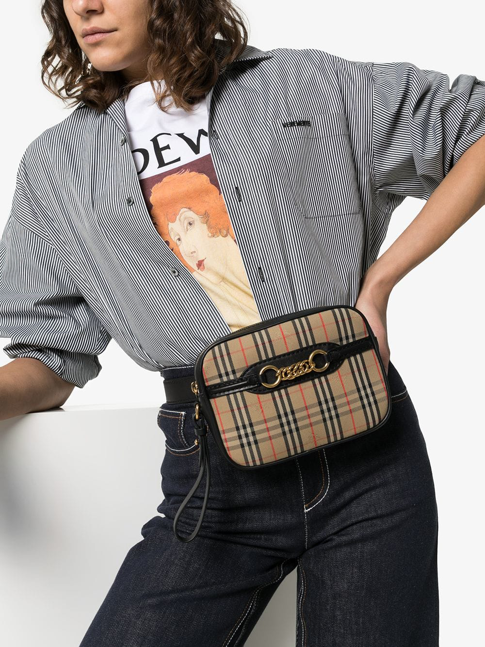the 1983 check link bag with leather trim