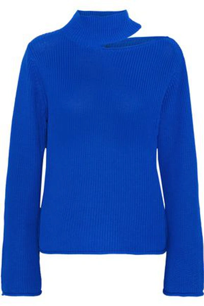 Shop Rta Woman Langley Cutout Ribbed Cotton Sweater Bright Blue
