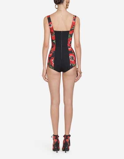 Shop Dolce & Gabbana Anemone-print Bustier Bodysuit In Floral Print