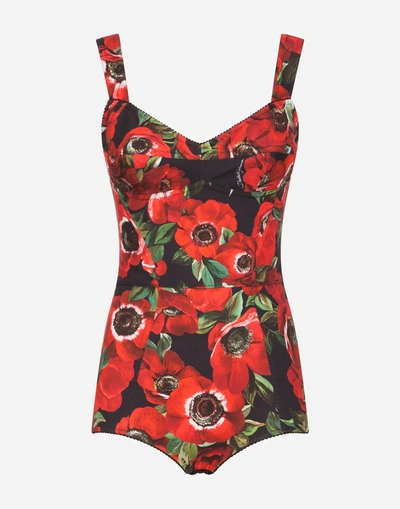 Shop Dolce & Gabbana Anemone-print Bustier Bodysuit In Floral Print