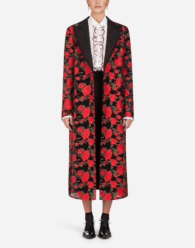 Shop Dolce & Gabbana Double-breasted Macramé Coat In Multi-colored