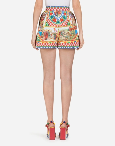 Shop Dolce & Gabbana Cotton Shorts With Sicilian Carretto Print In Multi-colored