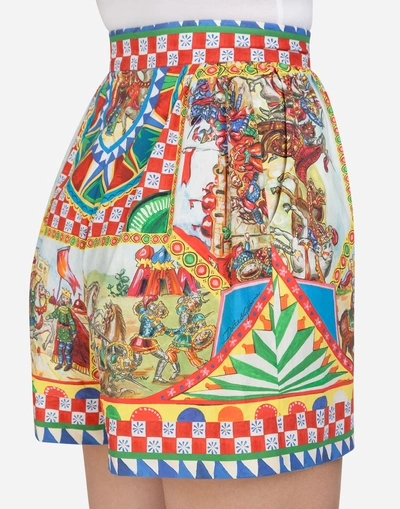 Shop Dolce & Gabbana Cotton Shorts With Sicilian Carretto Print In Multi-colored