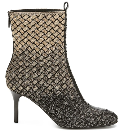 Shop Bottega Veneta Intrecciato Knitted Ankle Boots In Gold