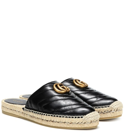 Shop Gucci Marmont Leather Espadrille Mules In Black