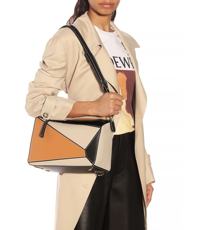 Shop Loewe Puzzle Leather Shoulder Bag In Beige