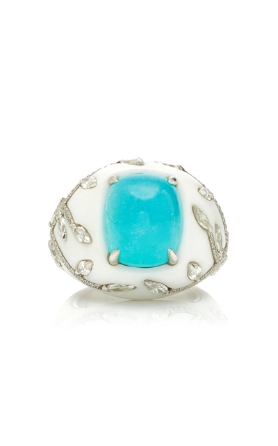 Shop Arunashi One-of-a-kind Paraiba Cab In Corian Ring In White