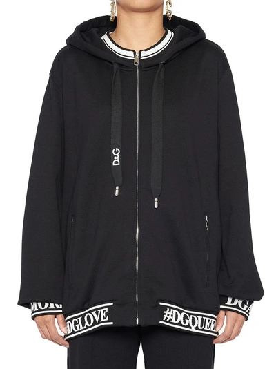 Shop Dolce & Gabbana Logo Zipped Hoodie In Black