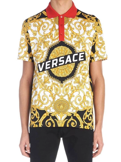 Shop Versace Baroque Print Polo Shirt In Multi