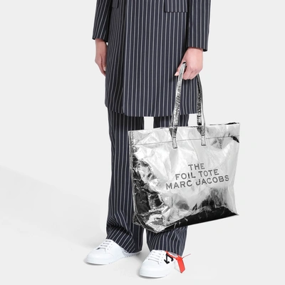 Shop Marc Jacobs The Foil Tote In Silver Mixed Materials