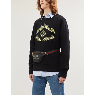 Shop Gucci Slogan-print Cotton-jersey Sweatshirt In Black