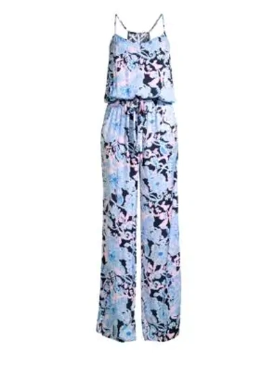 Shop Lilly Pulitzer Dusk Floral Jumpsuit In Bright Navy
