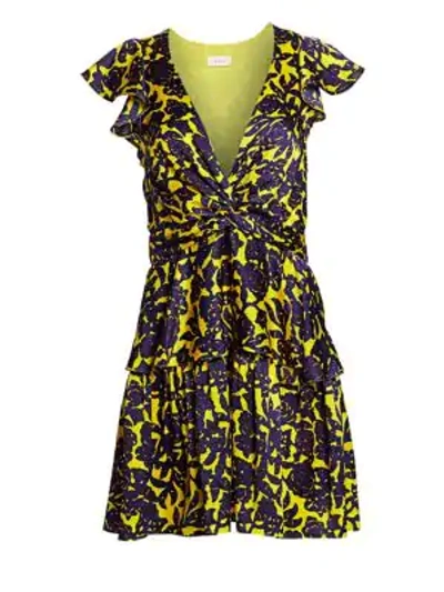 Shop A.l.c Viera Floral Silk V-neck Dress In Yellow