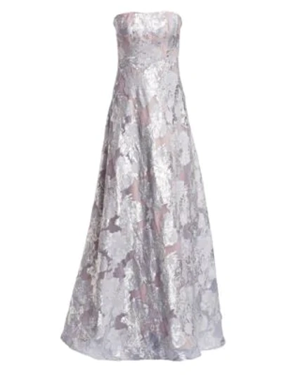 Shop Rene Ruiz Fil Coupé Strapless Crystal-embellished Gown In Platinum