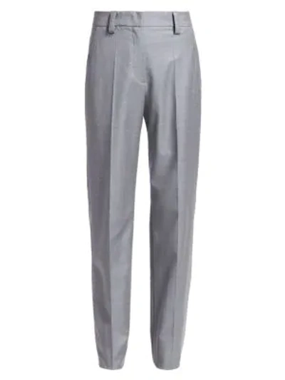 Shop Giorgio Armani Virgin Wool Straight-leg Pants In Grey Blue