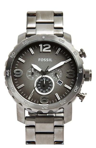 Shop Fossil 'nate' Chronograph Bracelet Watch, 50mm In Smoke