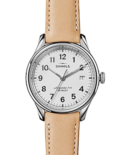 Shop Shinola The Vinton Tan Leather Strap Watch, 38mm In White/beige